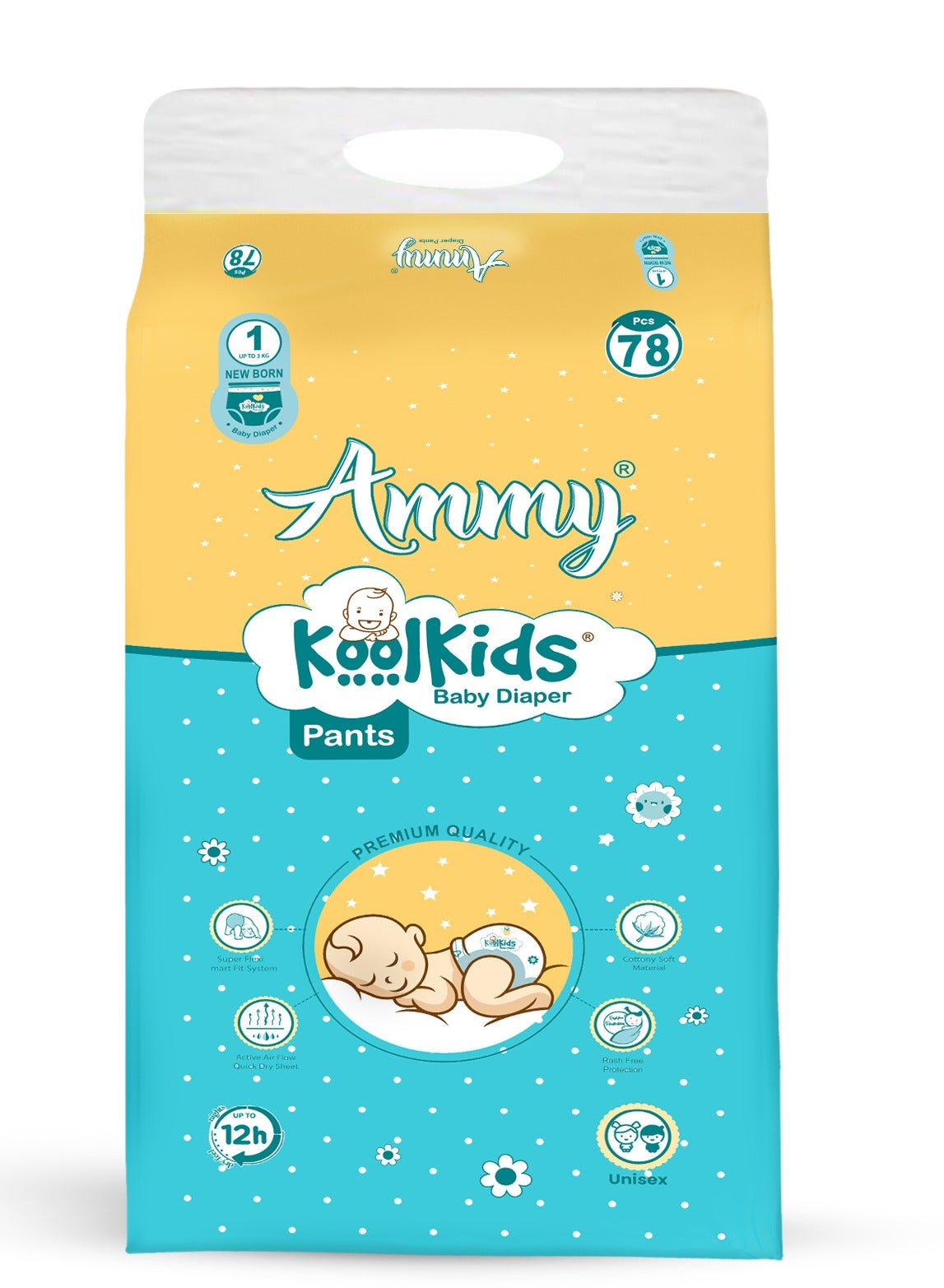 Ammy Koolkids Baby Pant Style Diapers Smart Pack Newborn - 78 Pieces