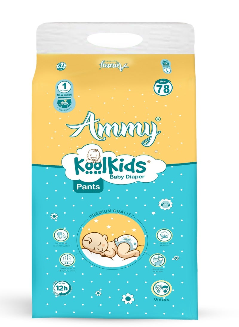 Ammy Koolkids Baby Pant Style Diapers Smart Pack Newborn - 78 Pieces - Image 1