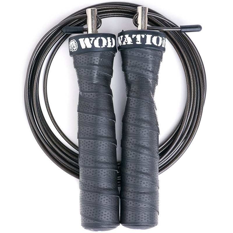 WOD Nation Jump Rope - Black Alloy Steel Handles - 11 ft, 2.2 mm & 3.3 mm Cables - Weighted & Speed Cable System for Fitness Skipping Rope Men & Women - Image 2