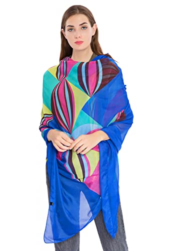GERINLY Large Sarong Wrap for Women Plus Size Beach Cover Up Chiffon Thin Bathing Suit Wrap Skirt Geometrical Design Pareos (Blue) - Image 5