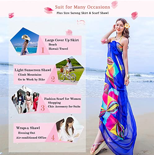 GERINLY Large Sarong Wrap for Women Plus Size Beach Cover Up Chiffon Thin Bathing Suit Wrap Skirt Geometrical Design Pareos (Blue) - Image 3