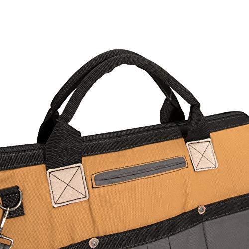 Dickies 20-Inch Durable Canvas Work Bag for Painters, Carpenters, and Builders, Heavy-Duty Zipper, Reinforced Handles, Exterior Pockets, Shoulder Strap, Tan/Grey - Image 4