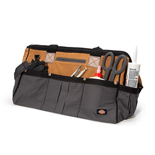 Dickies 20-Inch Durable Canvas Work Bag for Painters, Carpenters, and Builders, Heavy-Duty Zipper, Reinforced Handles, Exterior Pockets, Shoulder Strap, Tan/Grey - Image 3