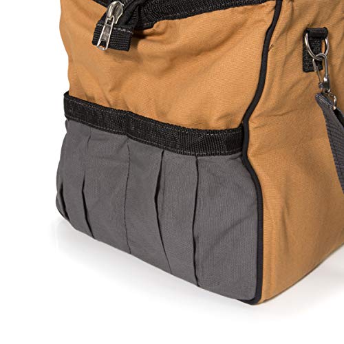 Dickies 20-Inch Durable Canvas Work Bag for Painters, Carpenters, and Builders, Heavy-Duty Zipper, Reinforced Handles, Exterior Pockets, Shoulder Strap, Tan/Grey - Image 5