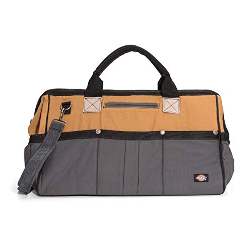Dickies 20-Inch Durable Canvas Work Bag for Painters, Carpenters, and Builders, Heavy-Duty Zipper, Reinforced Handles, Exterior Pockets, Shoulder Strap, Tan/Grey - Image 1