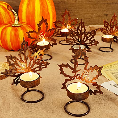 MAGGIFT Set of 6 Maple Leaf Tea Light Candle Holders Metal Thanksgiving Centerpiece, Fall Autumn Harvest Home Tabletop - Image 1