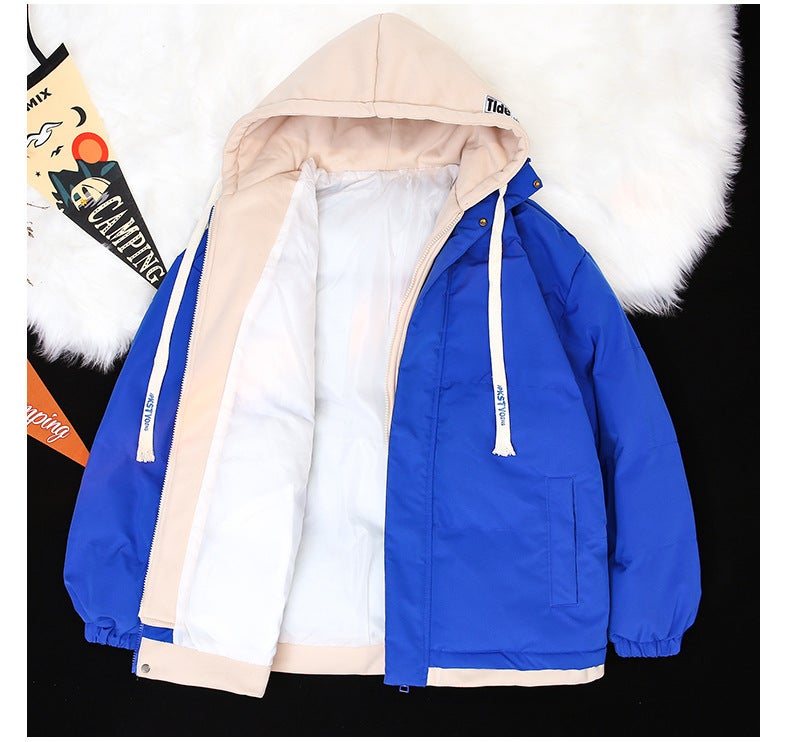 Couple'S Cotton-Padded Coat Winter New Korean Style Student Hooded Fake Two-Piece Hong Kong Style Oversize Loose All-Matching Thick Coat - Image 2