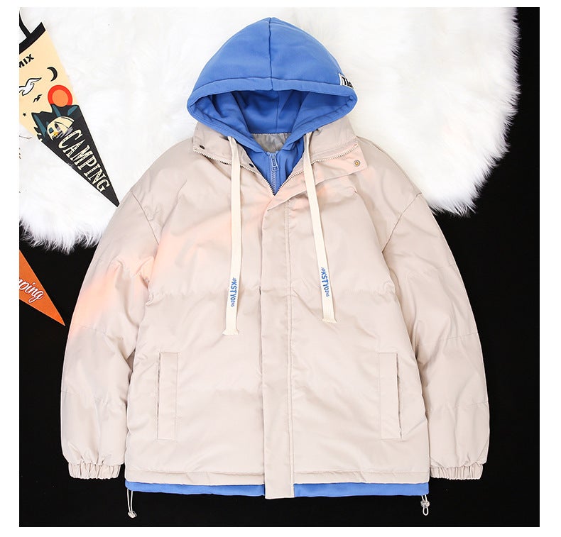 Couple'S Cotton-Padded Coat Winter New Korean Style Student Hooded Fake Two-Piece Hong Kong Style Oversize Loose All-Matching Thick Coat - Image 1