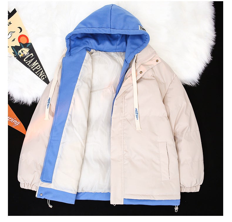 Couple'S Cotton-Padded Coat Winter New Korean Style Student Hooded Fake Two-Piece Hong Kong Style Oversize Loose All-Matching Thick Coat - Image 4