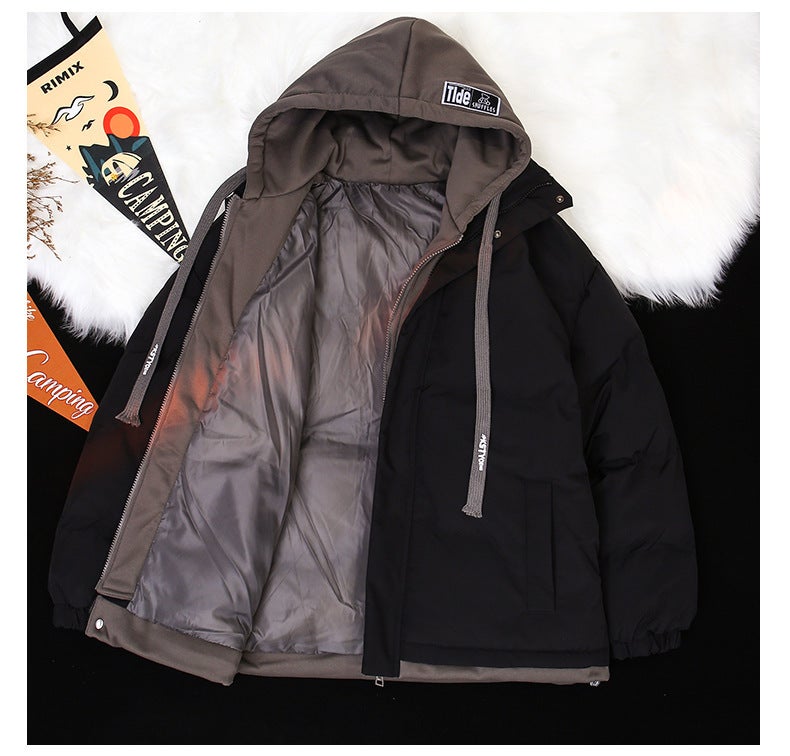 Couple'S Cotton-Padded Coat Winter New Korean Style Student Hooded Fake Two-Piece Hong Kong Style Oversize Loose All-Matching Thick Coat - Image 3