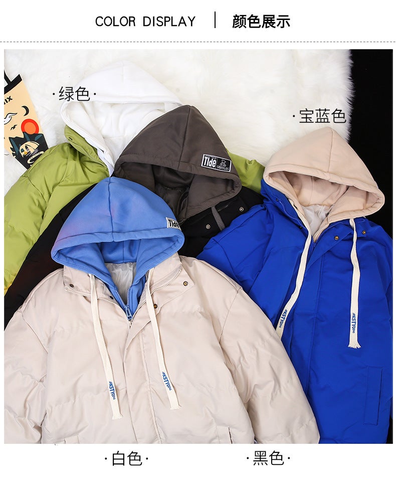 Couple'S Cotton-Padded Coat Winter New Korean Style Student Hooded Fake Two-Piece Hong Kong Style Oversize Loose All-Matching Thick Coat - Image 5