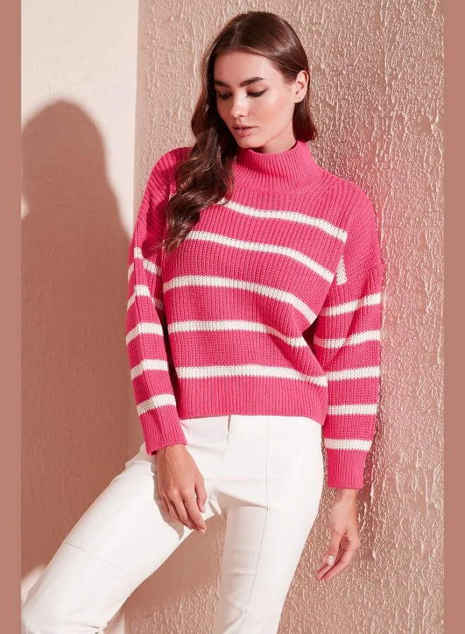 ليلا Lela Striped High-Neck Winter Sweater Women's SWEATER 4616118