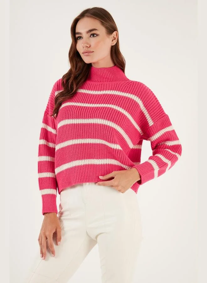 ليلا Lela Striped High-Neck Winter Sweater Women's SWEATER 4616118
