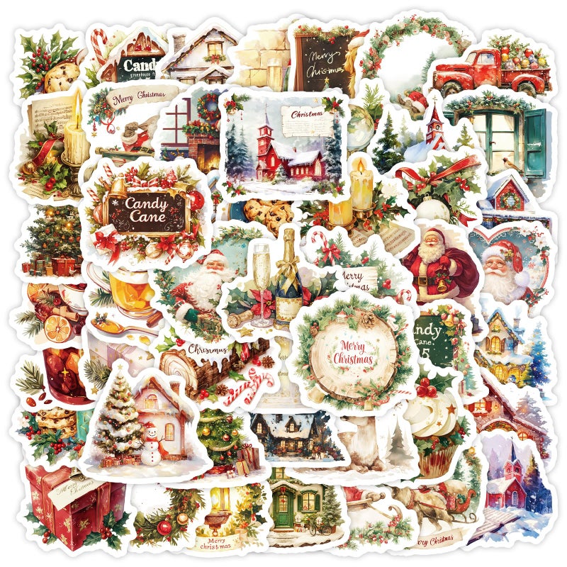 50 PCS Christmas Theme Stickers, Waterproof Xmas Holiday Party Stickers, Kids and Youth Decals for Scrapbook,Xmas Party Favorite (Christmas-01)