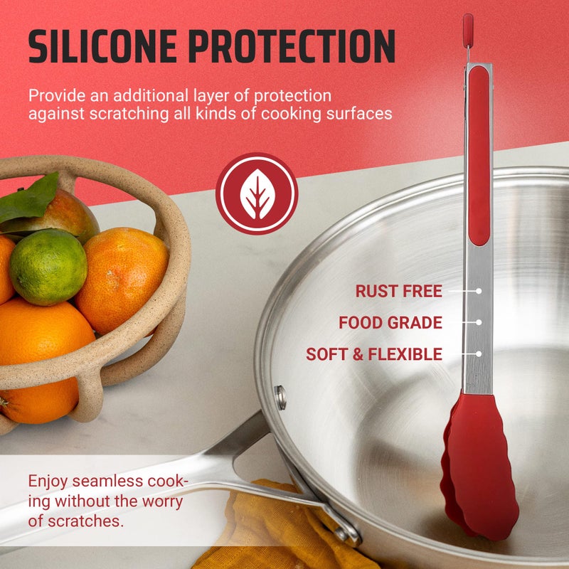 Kaluns Kitchen Tongs for Cooking Grilling Set of 4, BBQ Grill Tongs With Silicone Tip Stainless Steel Heat Resistant, Non-stick Pull Lock, Incl 7, 9, 12 Inch Tong Plus a Silicone Spatula - Image 3