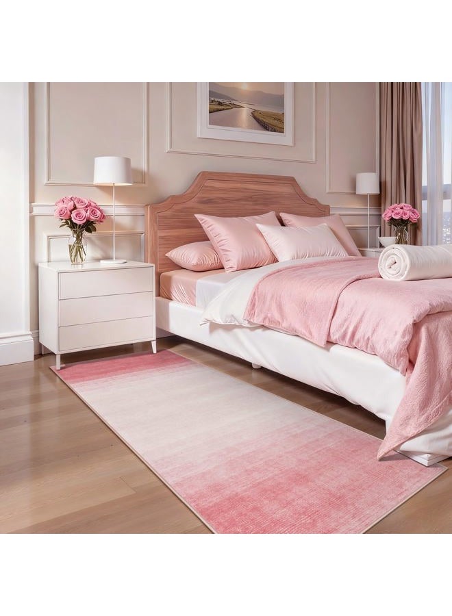 Wonnitar Washable Pink Rug Runners 2x6, Modern Ombre Bathroom Runner Rug, Contemporary Non-Slip Hallway Runner, Gradient Bedroom Girls Carpet Runner for Laundry Room Bath (Pink, 2'x6') - Image 2