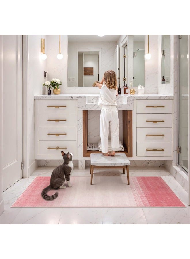 Wonnitar Washable Pink Rug Runners 2x6, Modern Ombre Bathroom Runner Rug, Contemporary Non-Slip Hallway Runner, Gradient Bedroom Girls Carpet Runner for Laundry Room Bath (Pink, 2'x6') - Image 3