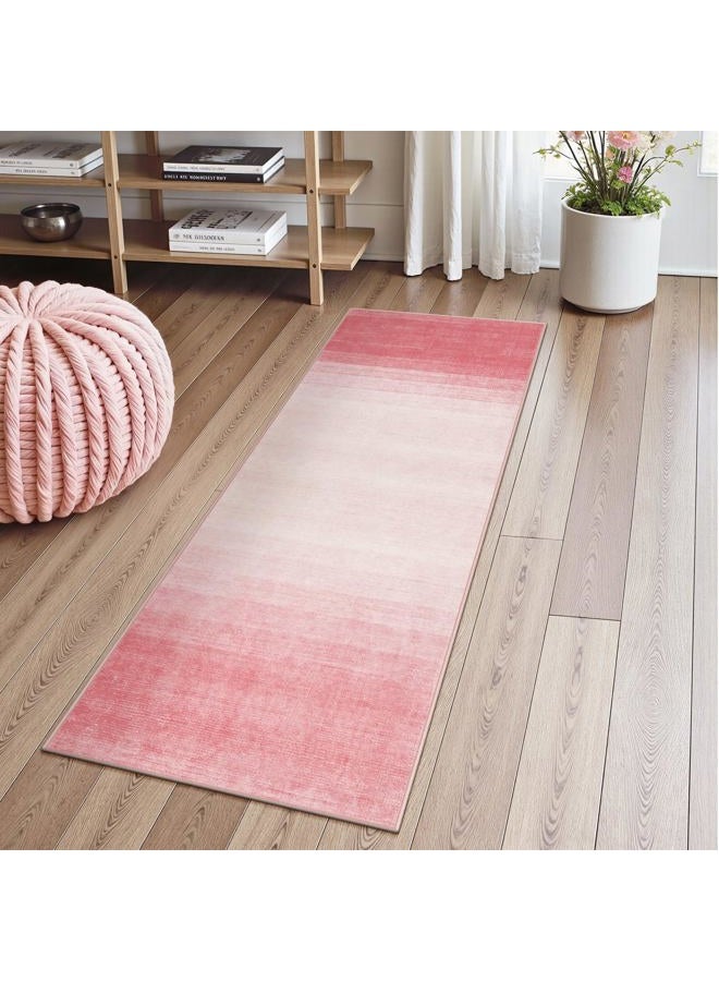 Wonnitar Washable Pink Rug Runners 2x6, Modern Ombre Bathroom Runner Rug, Contemporary Non-Slip Hallway Runner, Gradient Bedroom Girls Carpet Runner for Laundry Room Bath (Pink, 2'x6') - Image 1