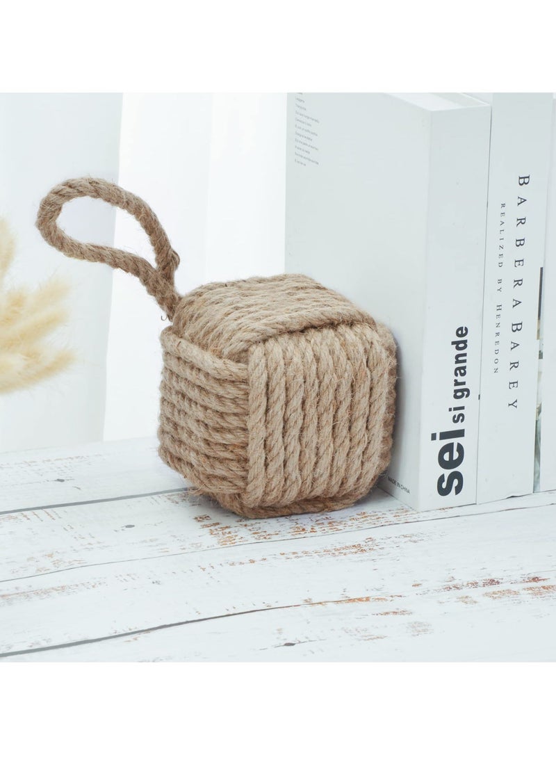Generic - Rope Knot Door Stops, Decorative Nautical Door Stopper Handmade with Handle, Jute Weighted Interior Doorstop Sailor Knot for Door and Window, Stop Wedge, Square (5"x5”, 4.4lbs) - Image 1