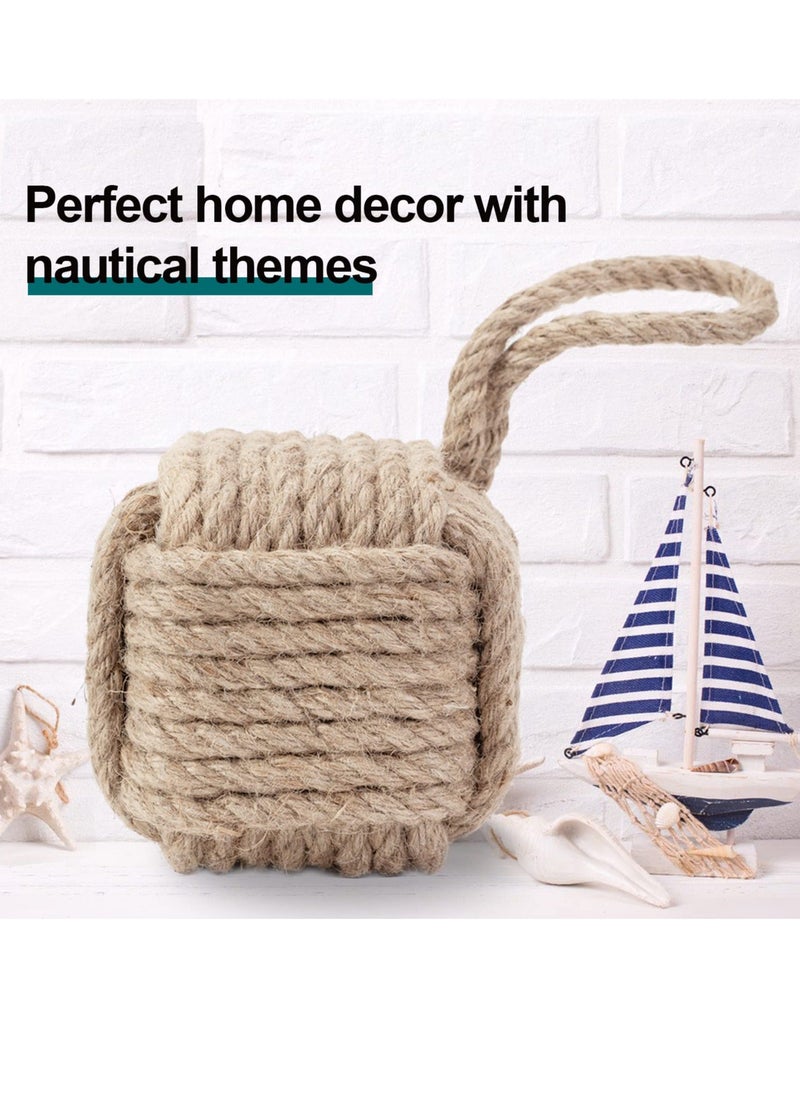 Generic - Rope Knot Door Stops, Decorative Nautical Door Stopper Handmade with Handle, Jute Weighted Interior Doorstop Sailor Knot for Door and Window, Stop Wedge, Square (5"x5”, 4.4lbs) - Image 1