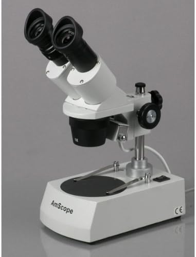 AmScope AmScope SE306RP20 ForwardMounted Binocular Stereo Microscope WF20x Eyepieces 40X and 80X Magnification 2X and 4X Objectives Upper and Lower Halogen Lighting Reversible BlackWhite Stage Plate Pillar Stand 120V  - Image 3