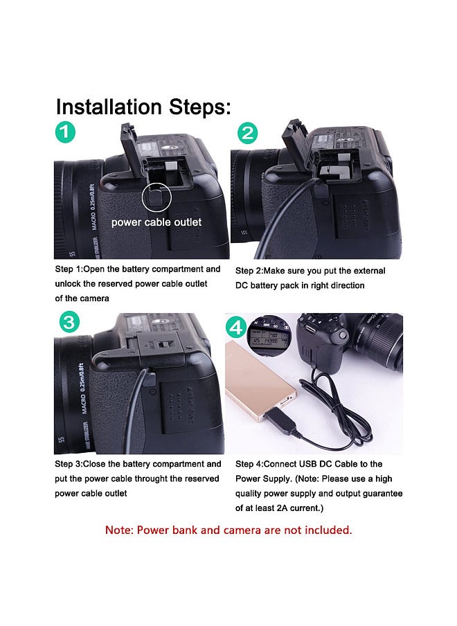 ANDOER - DR-E8 USB Power Kit AC Adapter Replacement DC Coupler Dummy Battery Single USB Input Compatible with Canon Rebel T3i T2i T4i T5i EOS 550D 600D 650D 700D X5 X4 X6 X6i X7i Camera Cameras - Image 1