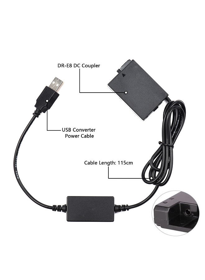 ANDOER - DR-E8 USB Power Kit AC Adapter Replacement DC Coupler Dummy Battery Single USB Input Compatible with Canon Rebel T3i T2i T4i T5i EOS 550D 600D 650D 700D X5 X4 X6 X6i X7i Camera Cameras - Image 1