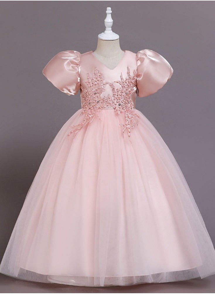 Best Gift Fashion Children's New Fashion Princess Puff Sleeve Festive Dress For Birthday Party Pink Color  - Image 1