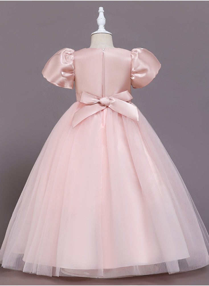 Best Gift Fashion Children's New Fashion Princess Puff Sleeve Festive Dress For Birthday Party Pink Color  - Image 2