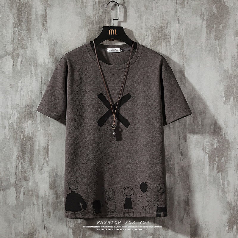Student Round Neck Loose Short-Sleeved T-Shirt Men'S Teenagers Cartoon Characters Printed T-Shirt Men'S Top - Image 2