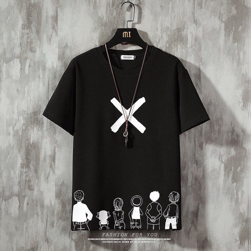 Student Round Neck Loose Short-Sleeved T-Shirt Men'S Teenagers Cartoon Characters Printed T-Shirt Men'S Top - Image 3