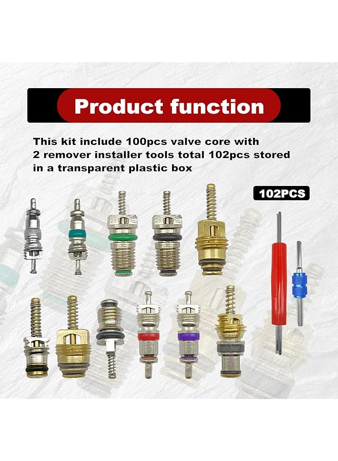 Generic 102Pcs Air Conditioning Valve Core Accessories Kit, A/C R12 R134A Refrigeration Tire Valve Stem With Double Head Dual Dismantling Remover Installer Tool Assortment Kit  - Image 5
