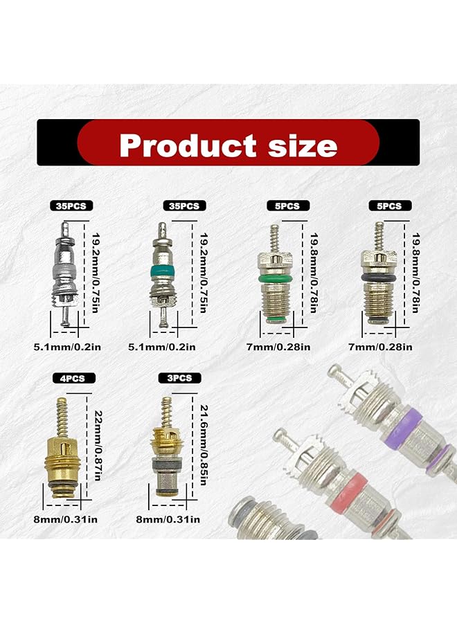 Generic 102Pcs Air Conditioning Valve Core Accessories Kit, A/C R12 R134A Refrigeration Tire Valve Stem With Double Head Dual Dismantling Remover Installer Tool Assortment Kit  - Image 2