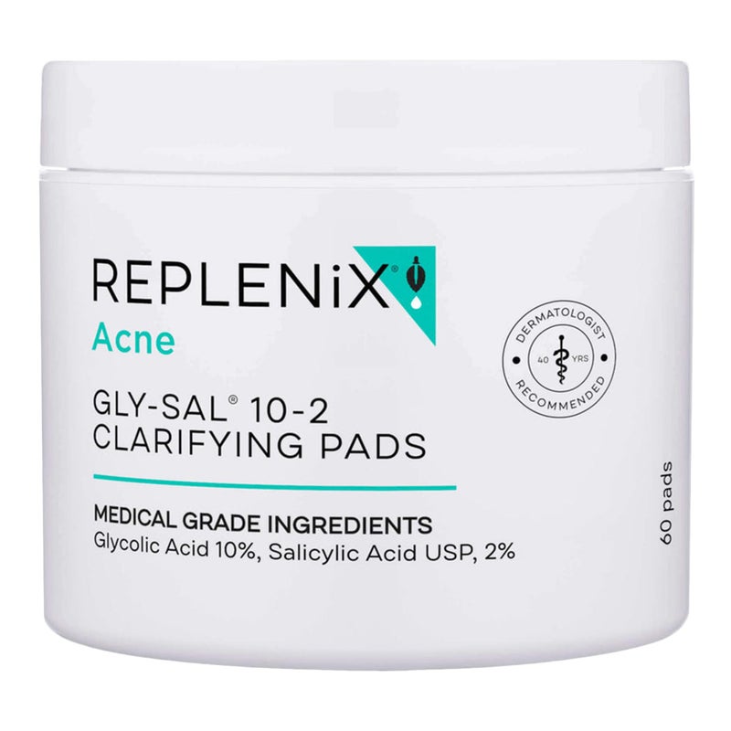 Replenix Gly-Sal Clarifying Acne Pads, 60 Count, Medical-Grade Glycolic Acid & 2% Salicylic Acid Exfoliating Pads for Acne-Prone Skin, Help Clear Blemishes & Refine Pores, Non-Oily - Image 1