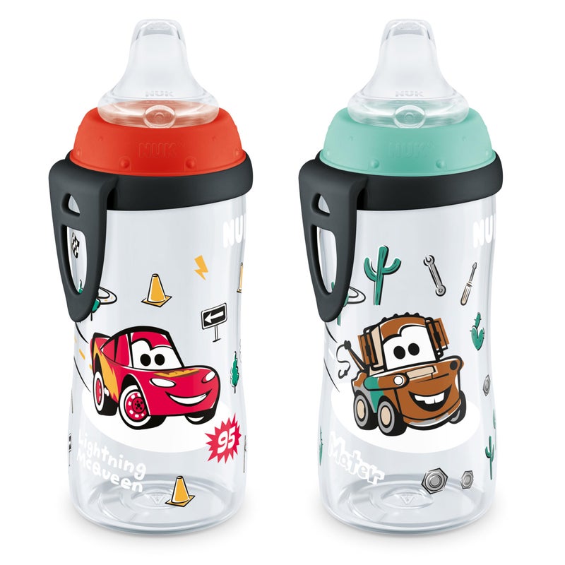 NUK Active Sippy Cup, 10 oz, 2 Pack, Disney's Cars, Lightning McQueen, BPA-Free, Spill-Proof, Transition Cup - Image 1