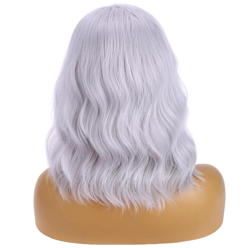 BERON Silver Wigs for Women Girls Short Curly Wavy Wig Grey 14" Body Wave Halloween Cosplay Daily Party Wigs - Image 4