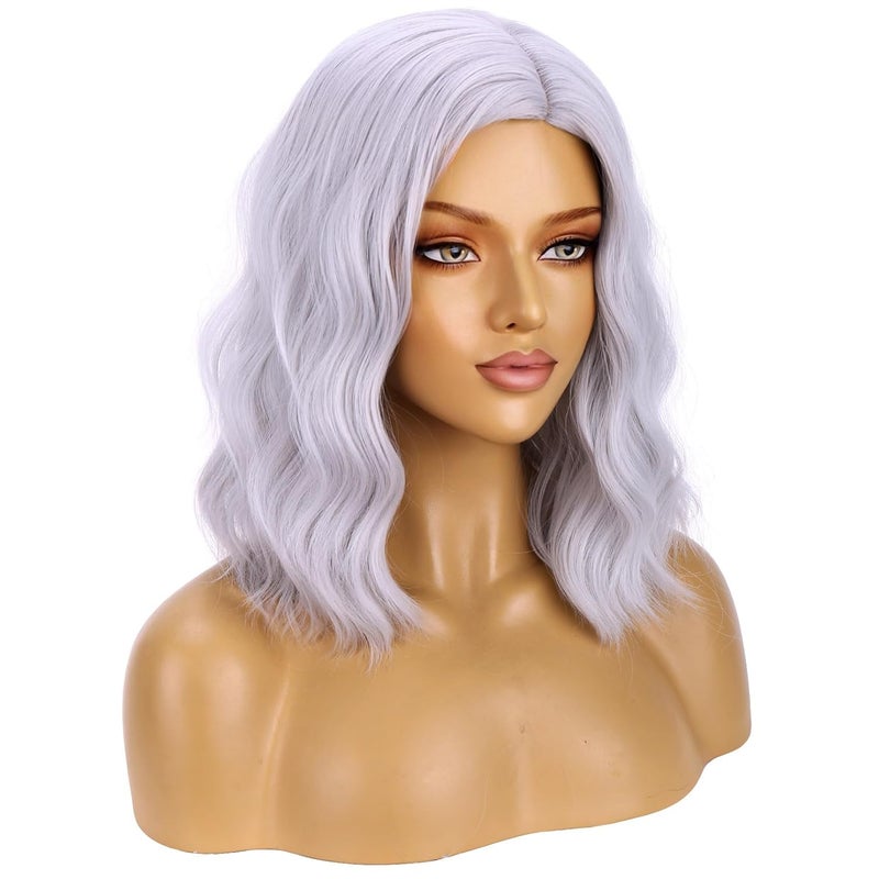 BERON Silver Wigs for Women Girls Short Curly Wavy Wig Grey 14" Body Wave Halloween Cosplay Daily Party Wigs - Image 2