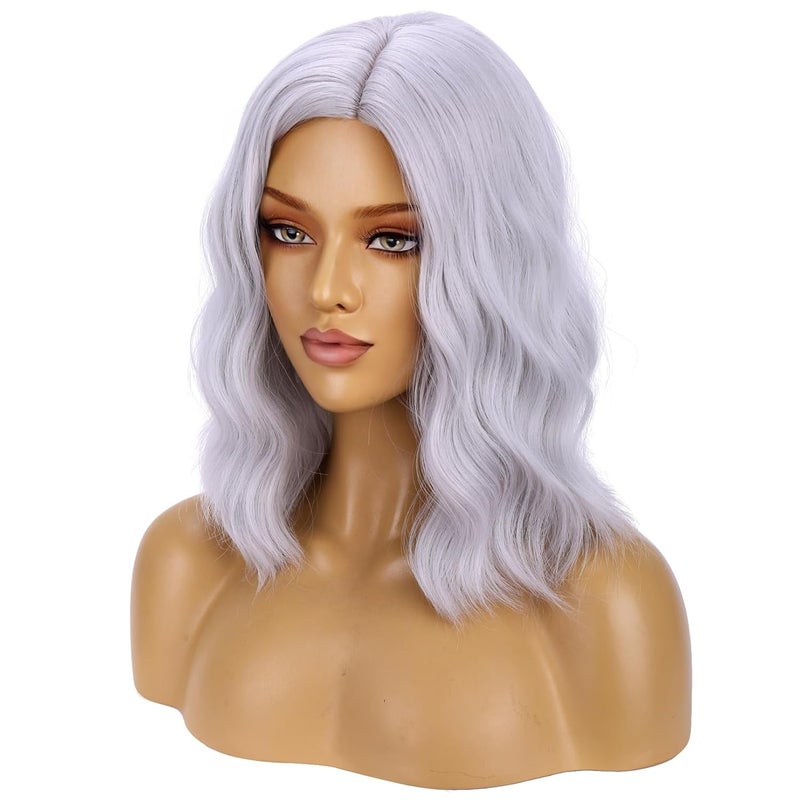 BERON Silver Wigs for Women Girls Short Curly Wavy Wig Grey 14" Body Wave Halloween Cosplay Daily Party Wigs - Image 3