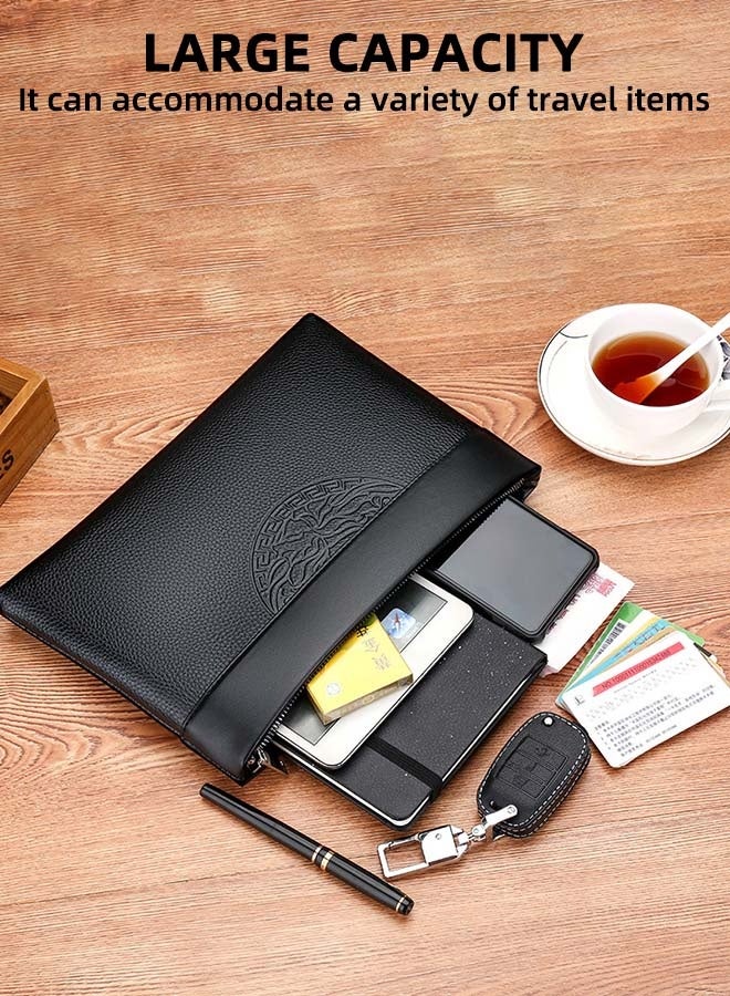 Totem Embossed Print Clutch Bag, Ultra-Thin Anti-Theft Simple Texture Large Leather Wallet, Card Holder Men'S Gift Black, Men'S Bag Clutch Bag, Men'S Handbag Business Large Capacity Soft Leather Envelope Bag Black - Image 4