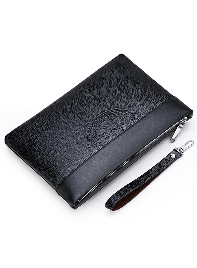 Totem Embossed Print Clutch Bag, Ultra-Thin Anti-Theft Simple Texture Large Leather Wallet, Card Holder Men'S Gift Black, Men'S Bag Clutch Bag, Men'S Handbag Business Large Capacity Soft Leather Envelope Bag Black - Image 1