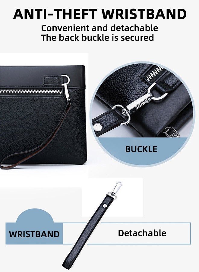 Totem Embossed Print Clutch Bag, Ultra-Thin Anti-Theft Simple Texture Large Leather Wallet, Card Holder Men'S Gift Black, Men'S Bag Clutch Bag, Men'S Handbag Business Large Capacity Soft Leather Envelope Bag Black - Image 2