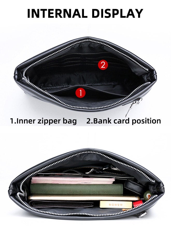 Totem Embossed Print Clutch Bag, Ultra-Thin Anti-Theft Simple Texture Large Leather Wallet, Card Holder Men'S Gift Black, Men'S Bag Clutch Bag, Men'S Handbag Business Large Capacity Soft Leather Envelope Bag Black - Image 5