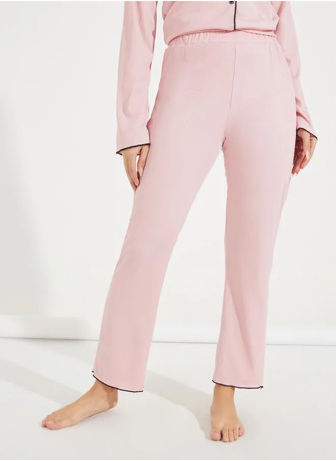 Styli Contrast Binding Lettuce Trim Shirt & Pyjama Set