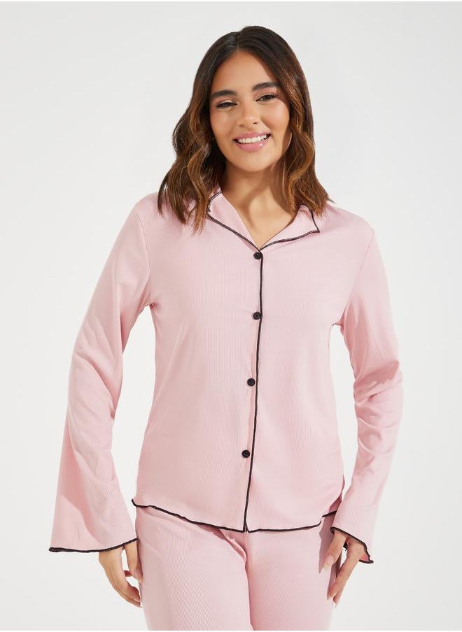 Take Two Contrast Binding Lettuce Trim Shirt & Pyjama Set  - Image 3