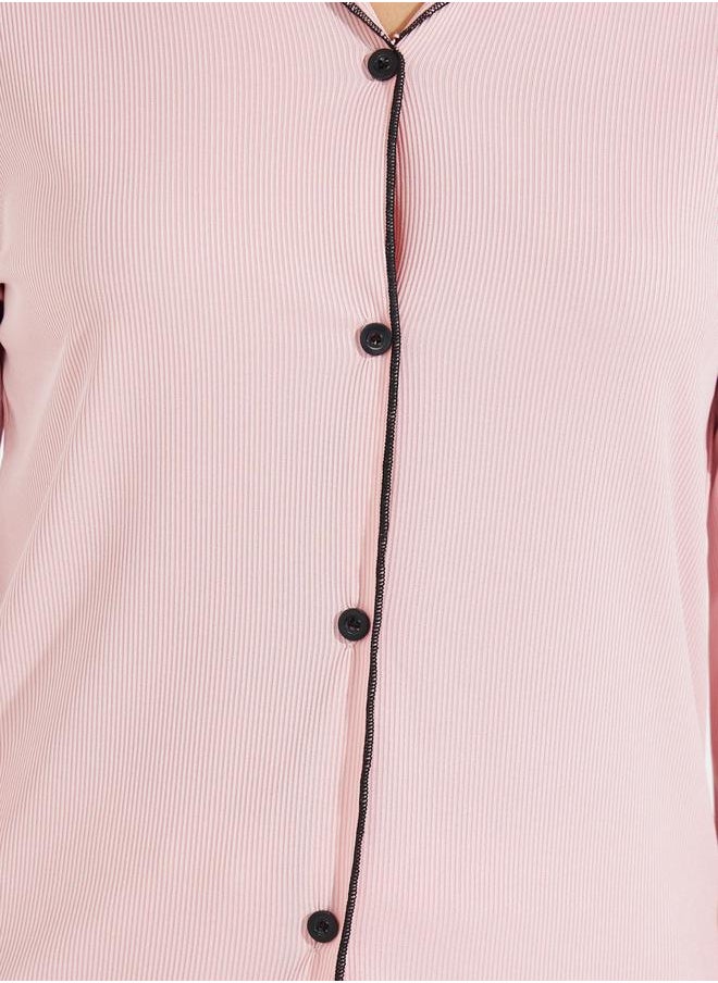 Take Two Contrast Binding Lettuce Trim Shirt & Pyjama Set  - Image 4