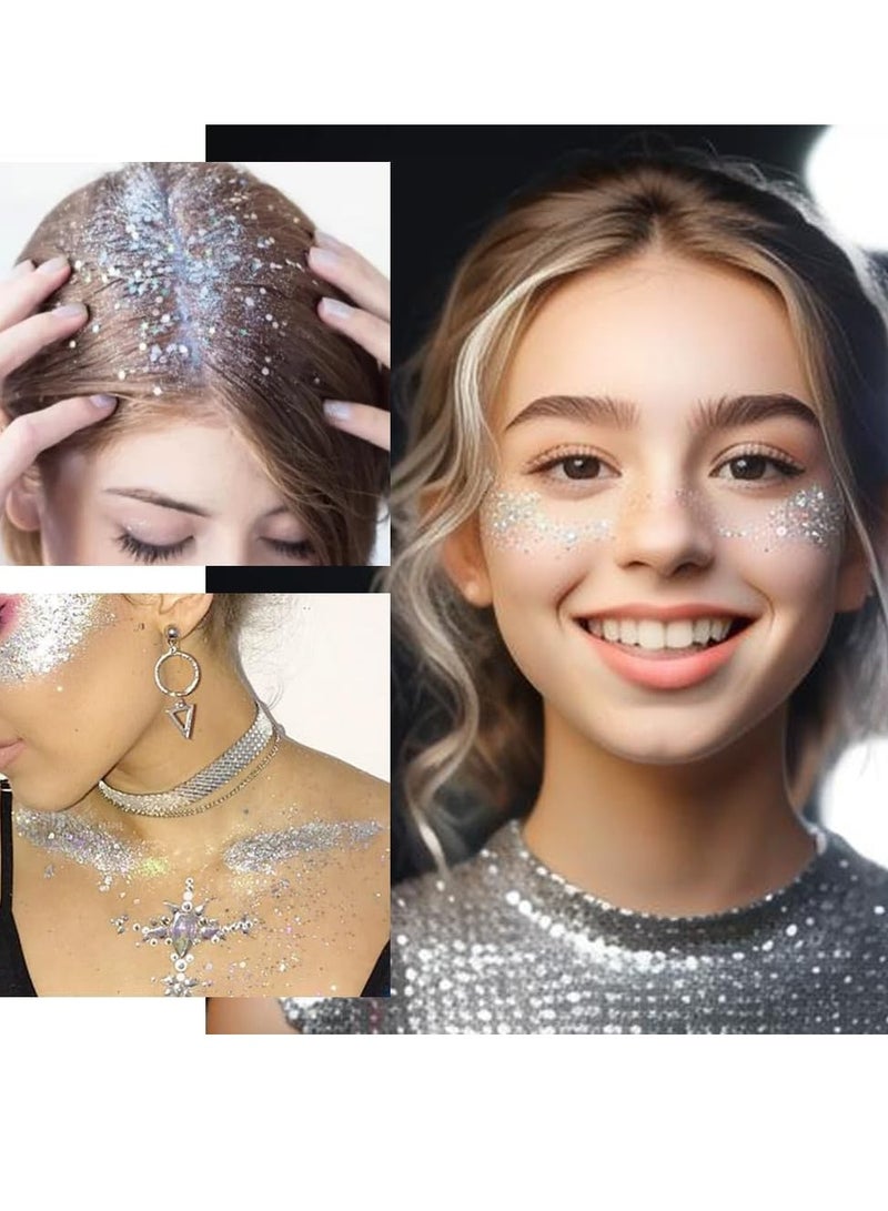 Silver Body Glitter Stick - Waterproof Face & Hair Glitter Gel for Festivals, Rave & Pride | Holographic Mermaid Chunky Glitter Makeup | Sparkling Sequin Face Paint for Women & Kids - Image 2