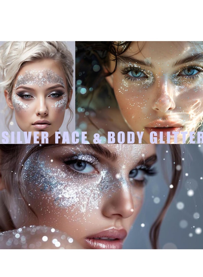 Silver Body Glitter Stick - Waterproof Face & Hair Glitter Gel for Festivals, Rave & Pride | Holographic Mermaid Chunky Glitter Makeup | Sparkling Sequin Face Paint for Women & Kids - Image 3
