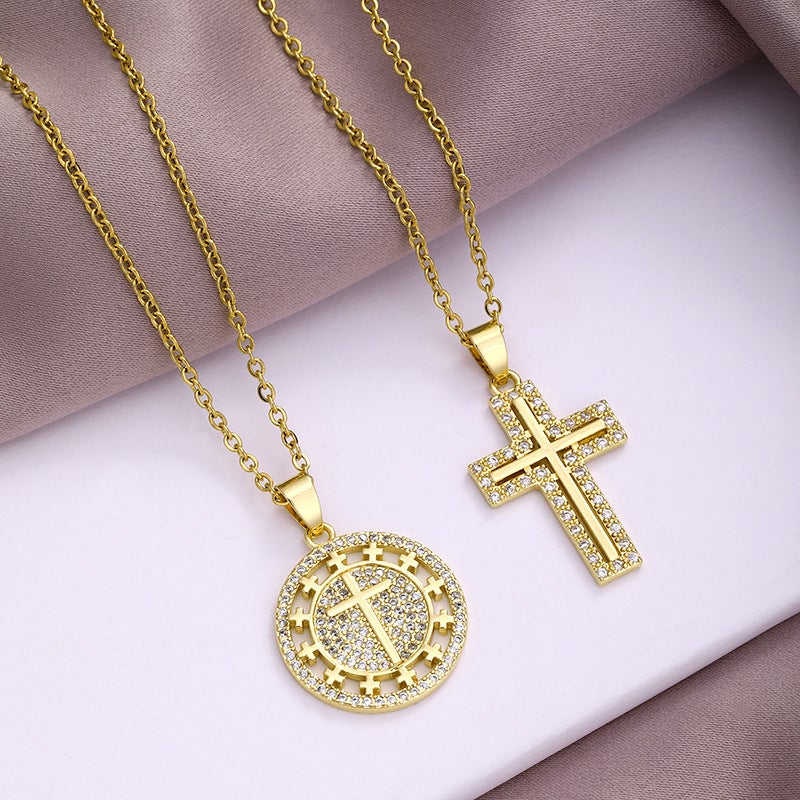 Fashion Crystal Zircon Cross Pendant Necklace Women'S All-Match Summer Stainless Steel Clavicle Chain Trendy Jewelry - Image 4