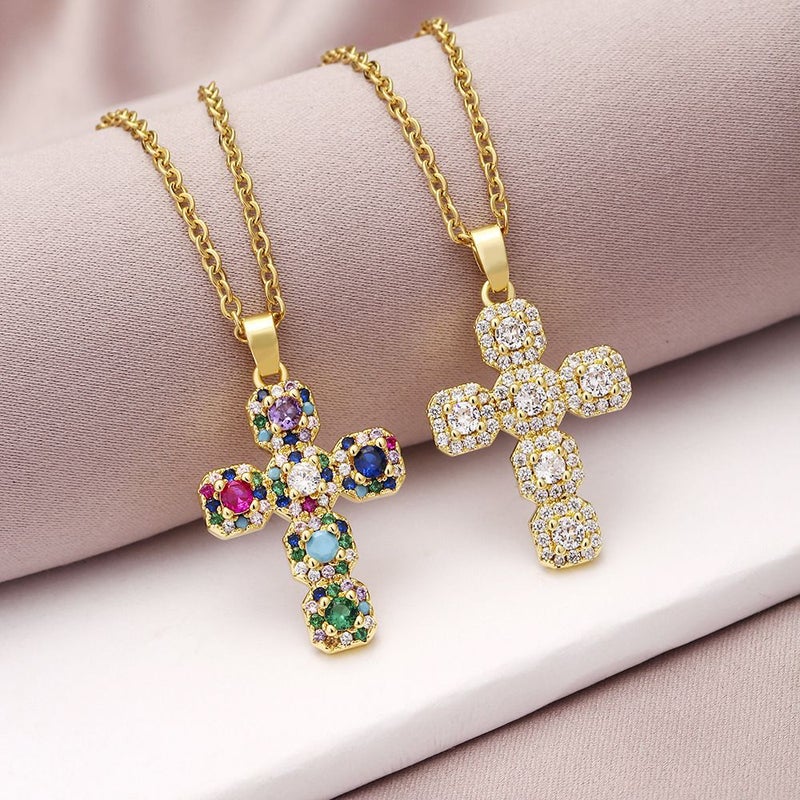 Fashion Crystal Zircon Cross Pendant Necklace Women'S All-Match Summer Stainless Steel Clavicle Chain Trendy Jewelry - Image 5