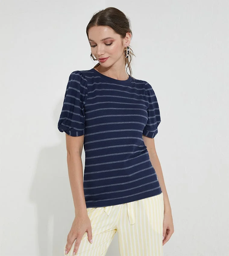 Striped Puff Sleeves T-shirt